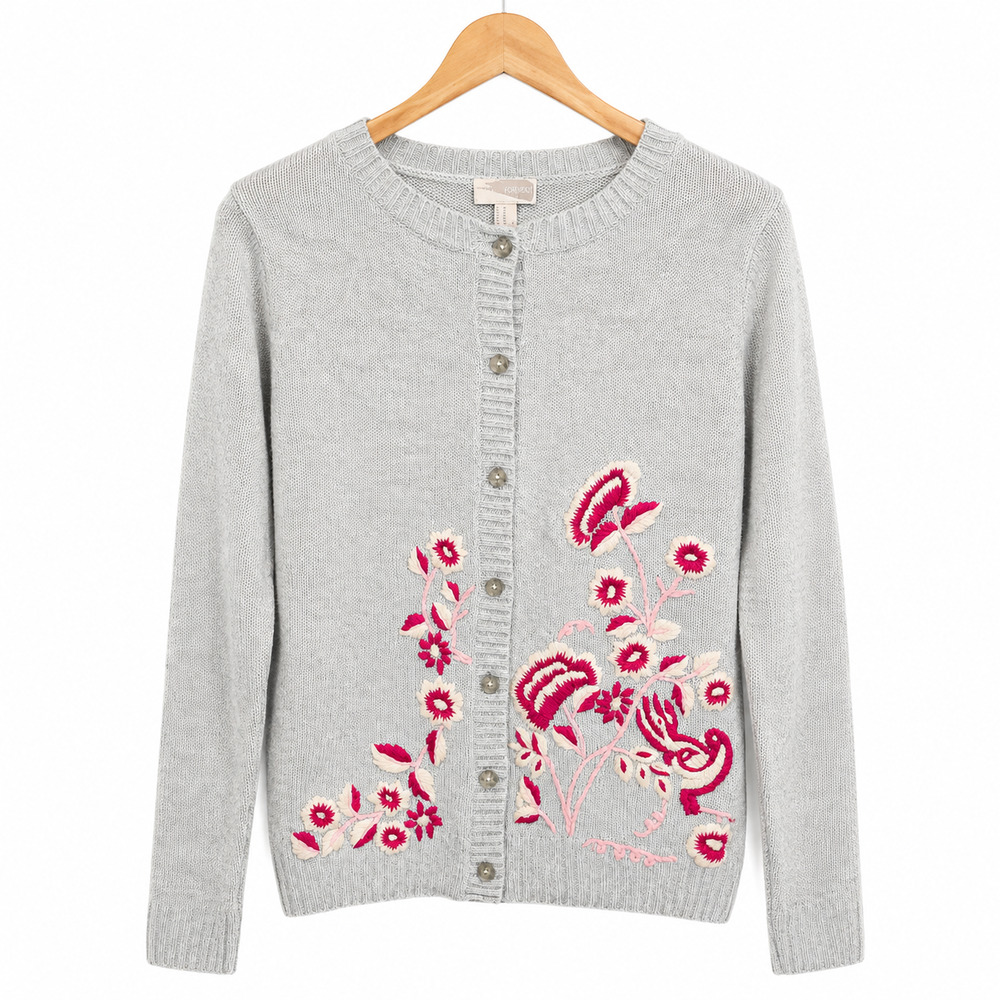 Forever 21 Contemporary Cardigan Womens Size Medium Gray Floral Embroidered